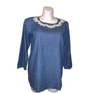 Visage Ladies Fashion Vintage Jeans Denim Shirt, Size L